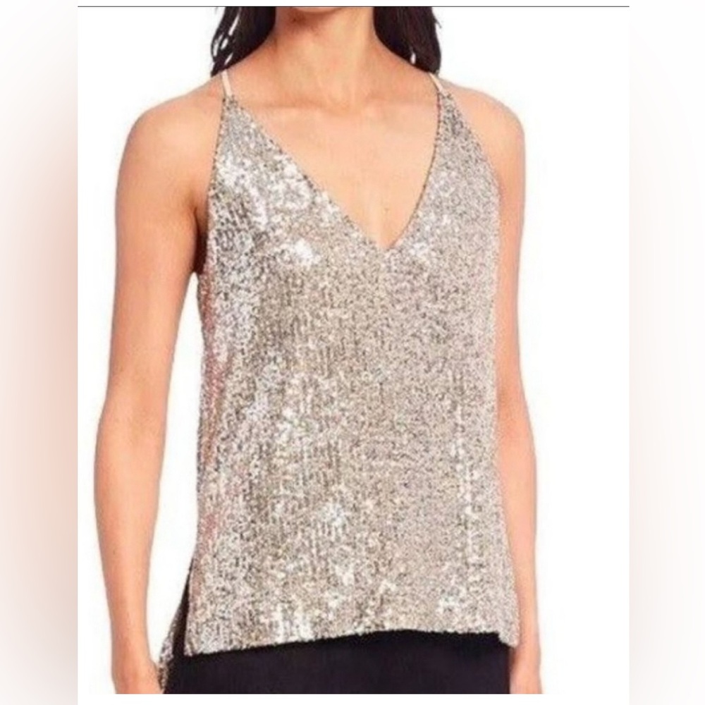 Gianni Bini Sequin V-Neck Silver Tank Top